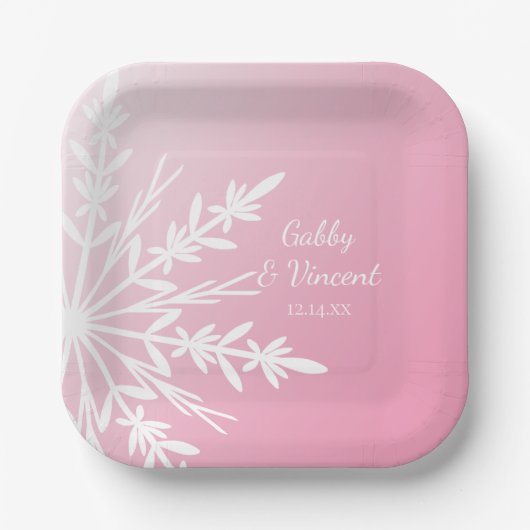 Assiettes En Carton Mariage d'hiver Pink Snowflake (Recto)