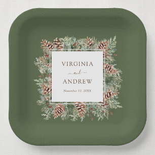 Assiettes En Carton Mariage d'hiver vert