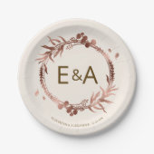 Assiettes En Carton Mariage d'huile d'or Rose Monogramme (Devant)