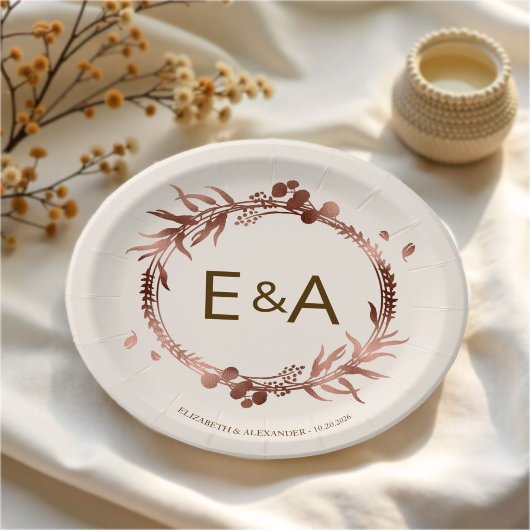Assiettes En Carton Mariage d'huile d'or Rose Monogramme