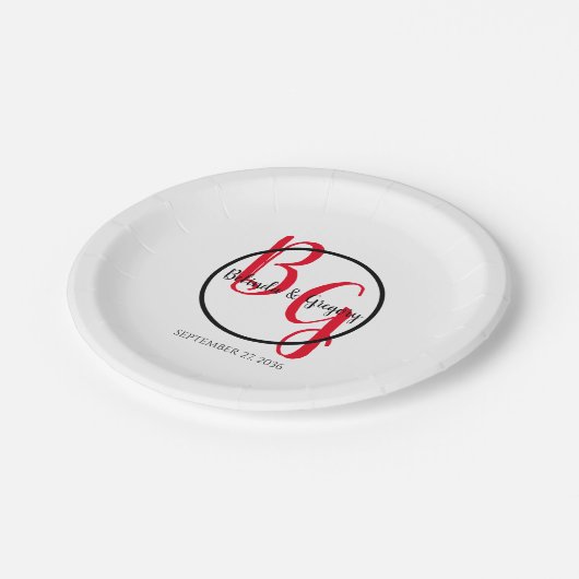 Assiettes En Carton Mariage d'initiales personnalisées simples (Angle)