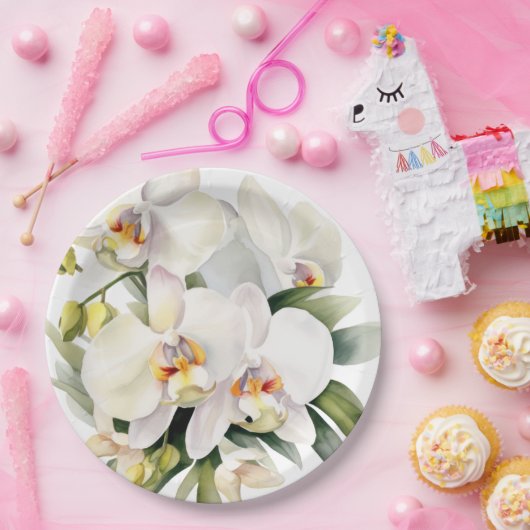 Assiettes En Carton Mariage d'orchidées blanches (Fête)
