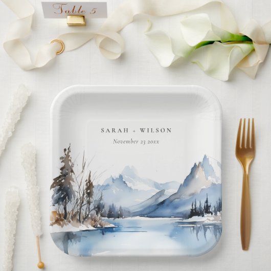 Assiettes En Carton Mariage du paysage de neige hivernale du lac Mount (Mariage)