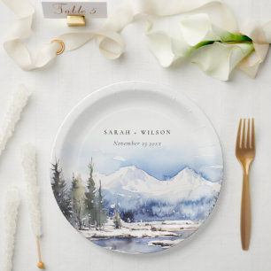 Assiettes En Carton Mariage du paysage skiable de la montagne de neige