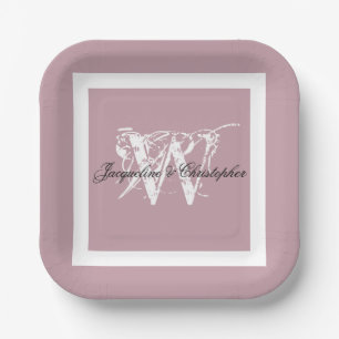 Assiettes En Carton Mariage Dusty Rose Élégant Monogramme Et Nom Chic