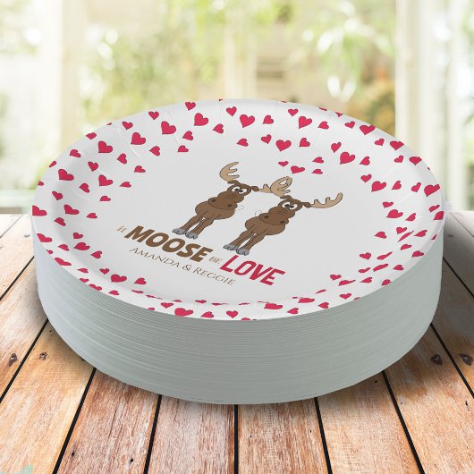 Assiettes En Carton Mariage Élan Drôle Cœurs Rouges Fantaisiste