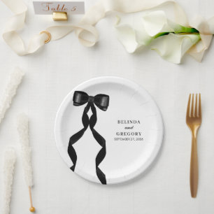 Assiettes En Carton Mariage élégant au ruban noir