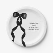 Assiettes En Carton Mariage élégant au ruban noir (Devant)