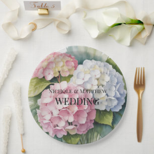 Assiettes En Carton Mariage Élégant aux Hortensias à l'Aquarelle