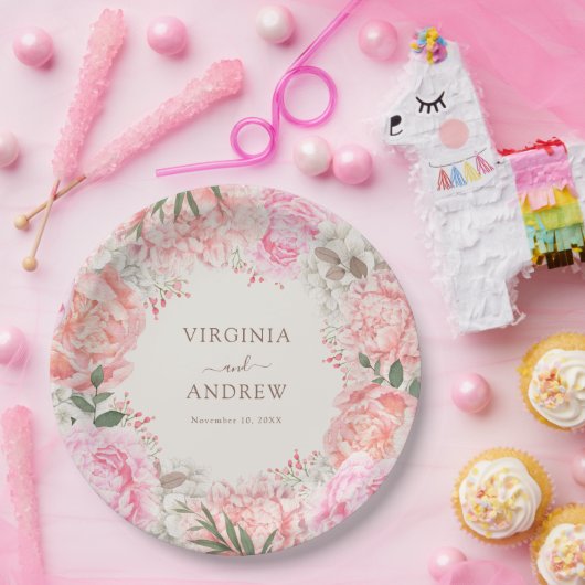 Assiettes En Carton Mariage Élégant aux Pivoines (Fête)