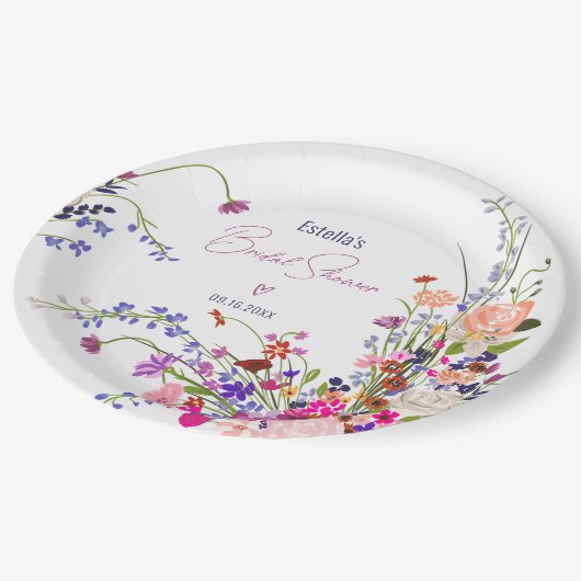 Assiettes En Carton Mariage élégant avec fleurs sauvages chic modernes (Angle)