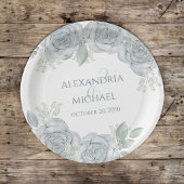 Assiettes En Carton Mariage élégant bleu Dusty Floral Fleurs Roses Flo