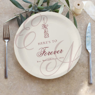 Assiettes En Carton Mariage Élégant Calligraphie Monogramme