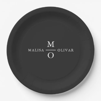 Assiettes En Carton Mariage élégant et minimaliste noir et blanc
