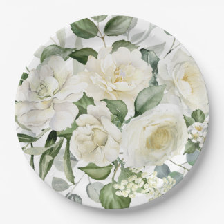 Assiettes En Carton Mariage Élégant Floral Blanc Vintage