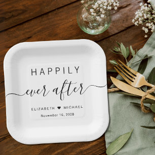 Assiettes En Carton Mariage Élégant Heureux Pour Toujours