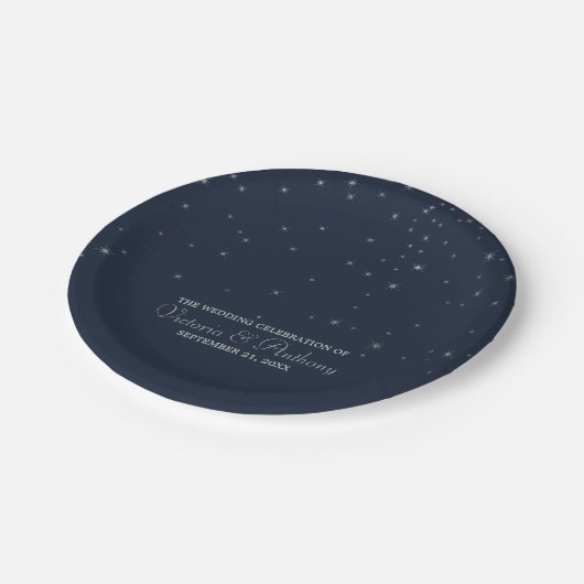 Assiettes En Carton Mariage Elegant Marine & Silver Falling Stars (Angle)