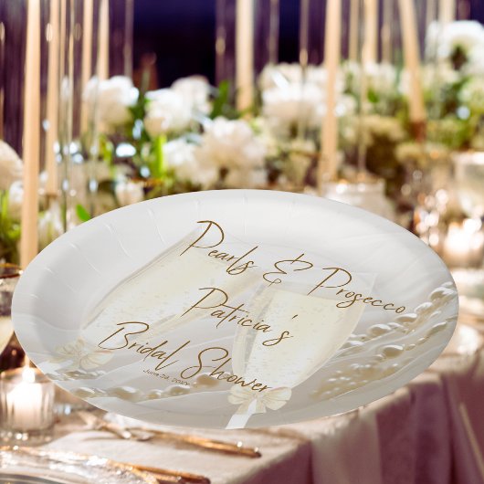 Assiettes En Carton Mariage élégant moderne Perles & Prosecco