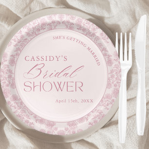 Assiettes En Carton Mariage Élégant Moderne Toile Florale Rose