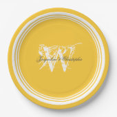 Assiettes En Carton Mariage Élégant Monogramme Jaune Et Blanc Sunny (Devant)
