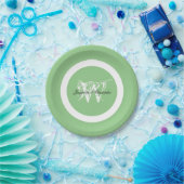 Assiettes En Carton Mariage Élégant Monogramme Nom Chic Pastel Vert (Fête)