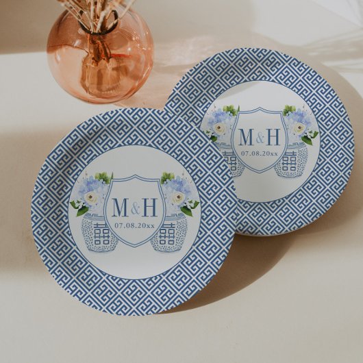 Assiettes En Carton Mariage Élégant Pot à Gingembre Monogramme Fête de