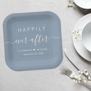 Assiettes En Carton Mariage élégant poussiéreux bleu après un heureux