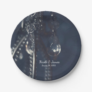Assiettes En Carton Mariage Élégant Romantique Chic Cristal Bleu Mauss