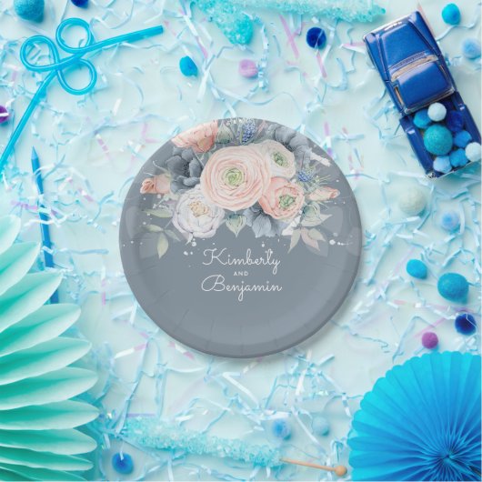 Assiettes En Carton Mariage élégant, Rose poussiéreux et bleu pâle (Fête)