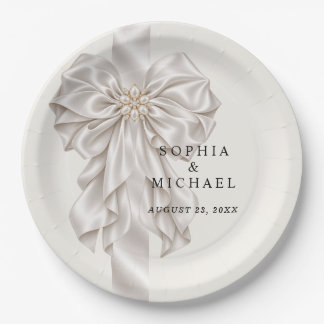 Assiettes En Carton Mariage élégant ruban de satin perlé