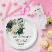 Assiettes En Carton Mariage Emerald Green et White Gold Peonies (Fête)