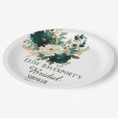 Assiettes En Carton Mariage Emerald Green et White Gold Peonies (Angle)