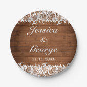Assiettes En Carton Mariage en bois rustique et dentelle blanche (Devant)