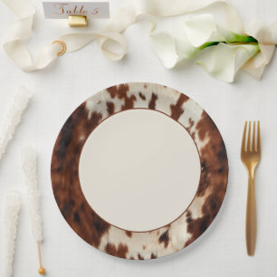 Assiettes En Carton Mariage en cuir de vache crème marron occidental