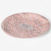 Assiettes En Carton Mariage en Damassé de Feuille Rose Doré et Rose Te (Angle)