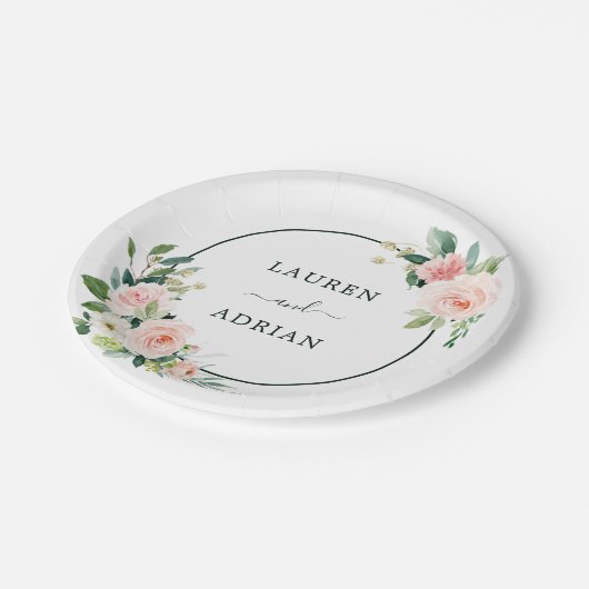 Assiettes En Carton Mariage en fleur rose (Angle)