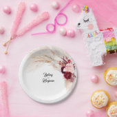 Assiettes En Carton Mariage en herbe de pampa tropicale rouge Bourgogn (Fête)