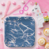 Assiettes En Carton Mariage en marbre bleu argenté (Fête)