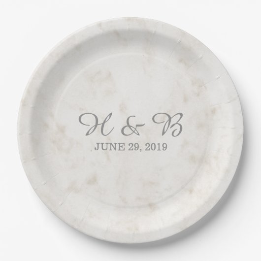 Assiettes En Carton Mariage en marbre doux beige (Devant)