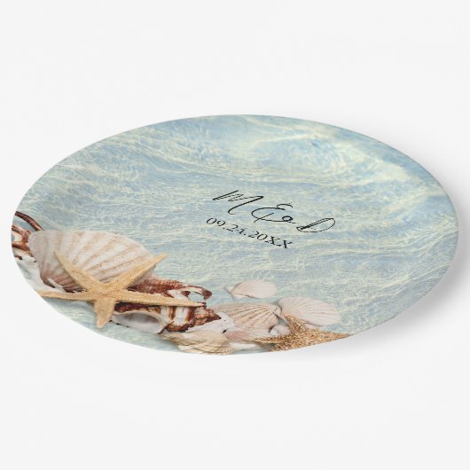 Assiettes En Carton Mariage en marbre Tropical Ocean Beach (Angle)