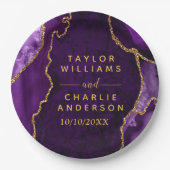 Assiettes En Carton Mariage en marbre violet et or Agate (Devant)