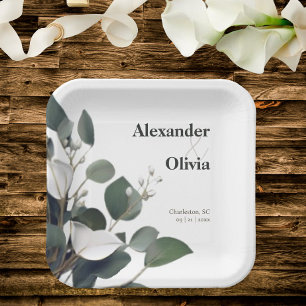 Assiettes En Carton Mariage Eucalyptus moderne