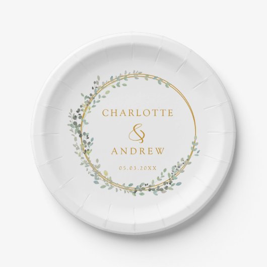 Assiettes En Carton Mariage eucalyptus moderne et élégant (Devant)