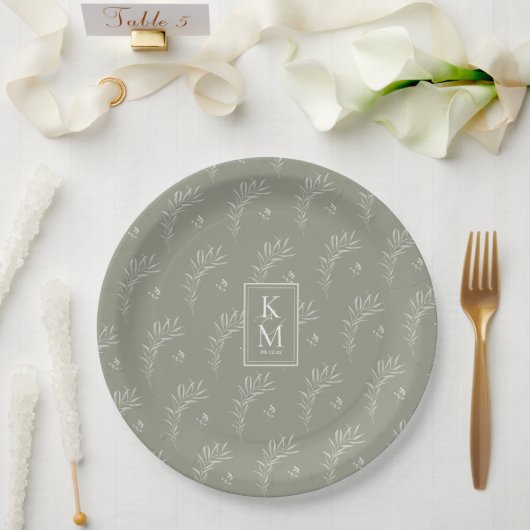 Assiettes En Carton Mariage Eucalyptus Motif Green ID901 (Mariage)