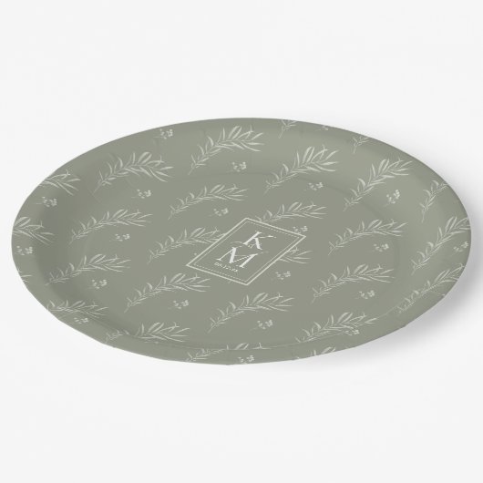 Assiettes En Carton Mariage Eucalyptus Motif Green ID901 (Angle)