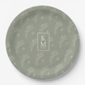 Assiettes En Carton Mariage Eucalyptus Motif Green ID901 (Devant)