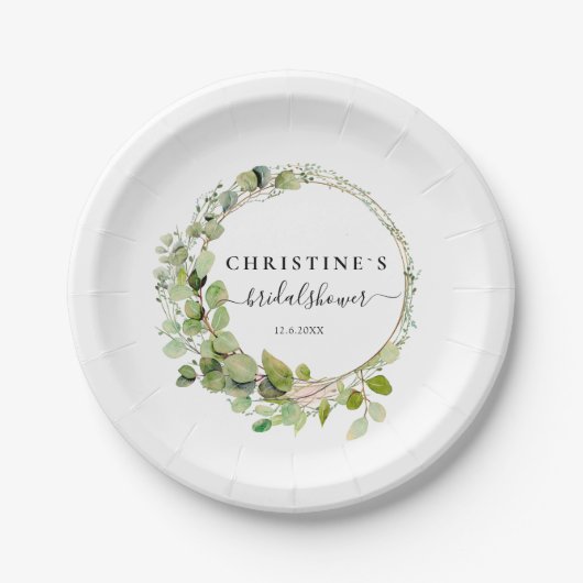 Assiettes En Carton Mariage eucalyptus simple et élégant (Devant)