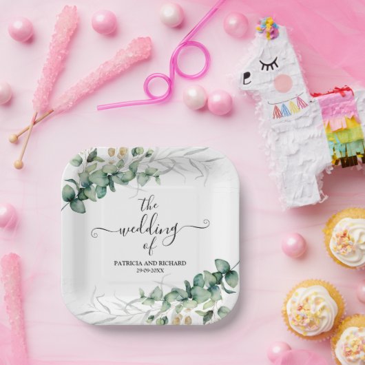 Assiettes En Carton Mariage Eucalyptus vert (Fête)