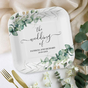 Assiettes En Carton Mariage Eucalyptus vert