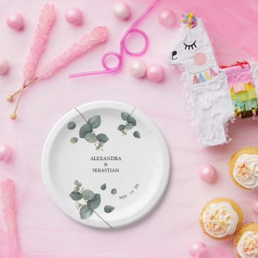 Assiettes En Carton Mariage Eucalyptus vert (Fête)